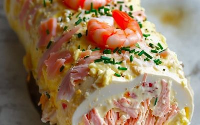 Tronchetto salé aux saveurs de la mer : crabe, saumon fumé et crevettes