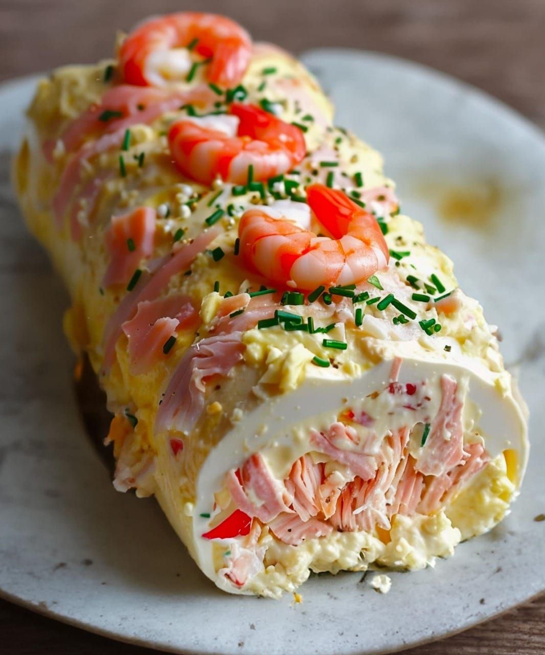 Tronchetto salé aux saveurs de la mer : crabe, saumon fumé et crevettes