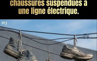 Le sens derrière les chaussures entassé sur une ligne électrique et…