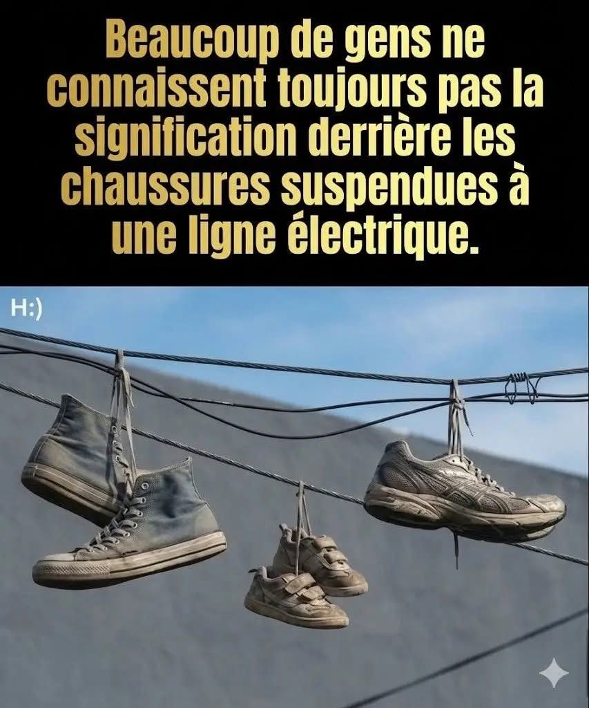 Le sens derrière les chaussures entassé sur une ligne électrique et…